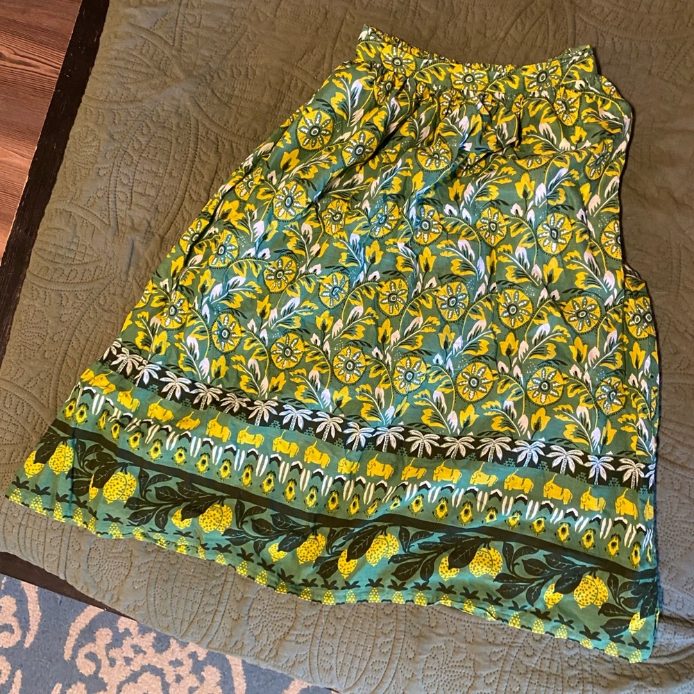Roller Rabbit green cotton midi skirt
